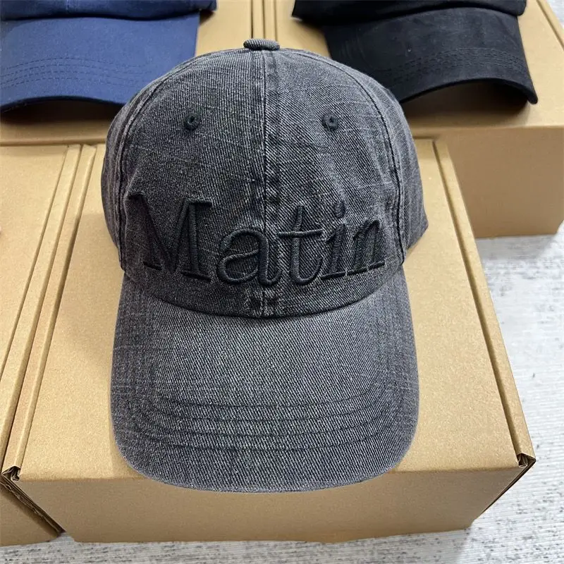 MATIN KIM Big‑Letter Embroidered Baseball Cap, Celebrity‑Style Face‑Flattering Unisex Couple Peaked Sun Hat Korean Niche