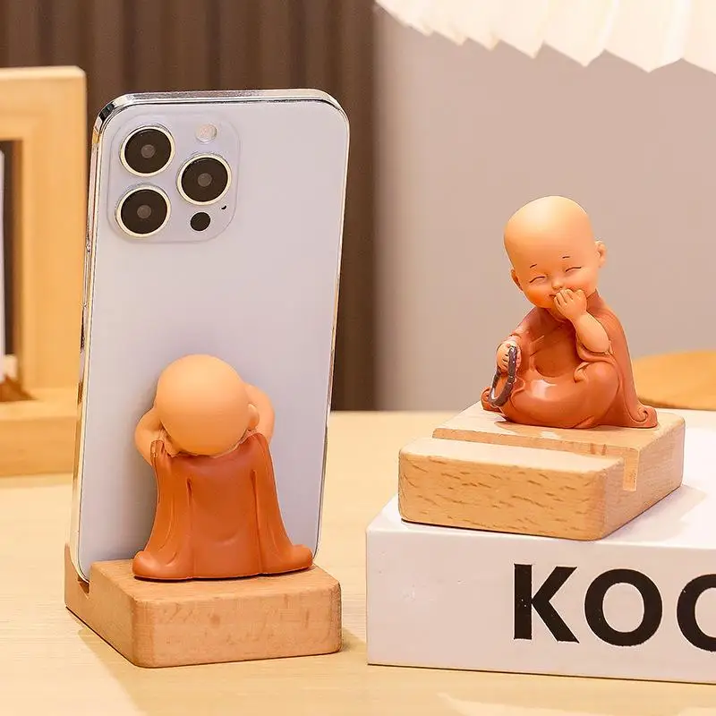 Suporte para Celular Zen Monk, Ornamento para Escritório, Escultura Pequena para Mesa, Suporte Criativo de Resina Feito à Mão