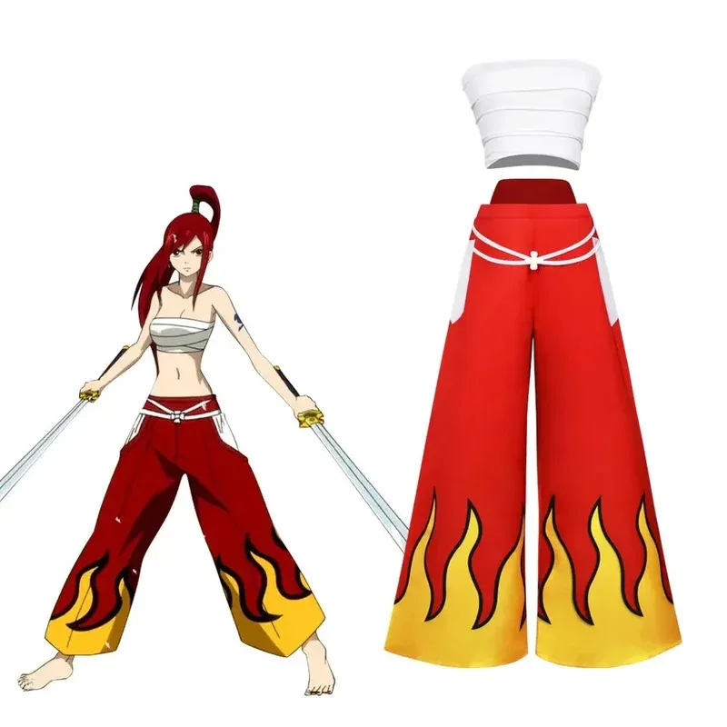 

qq34FAIRY TAIL Anime Erza Scarlet Cosplay Top Pants Suit Woman Party Halloween Costume