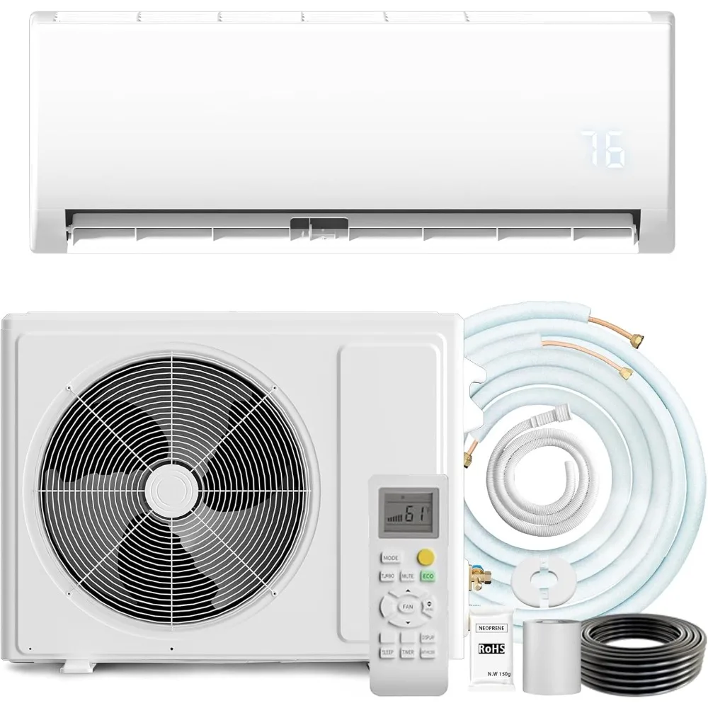 مكيف هواء وسخان هواء سبليت صغير 12000 وحدة حرارية بريطانية 19 SEER2 115 فولت عاكس موفر للطاقة بدون قنوات 1 طن تبريد يصل إلى 550 متر مربع. قدم #1