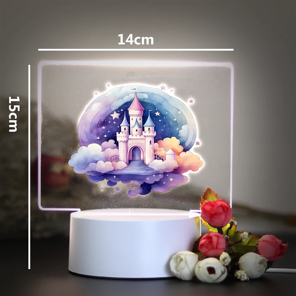 3D Princess Castle Acrílico LED Night Light, lâmpada de cabeceira para crianças, conto de fadas, presente para crianças