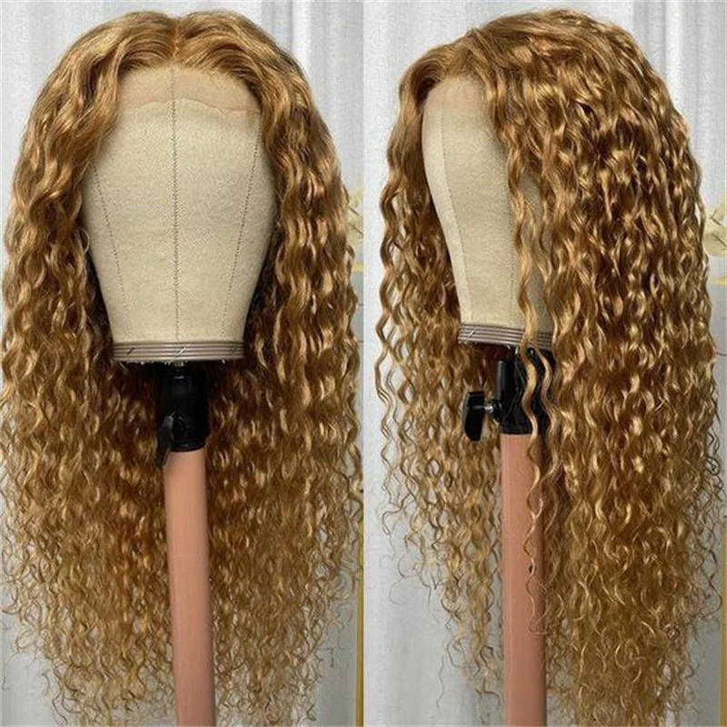 Long Soft 26lnch 180%Density Glueless Blonde Kinky Curly Lace Front Wig For Women BabyHair Preplucked Heat Resistant Synthetic