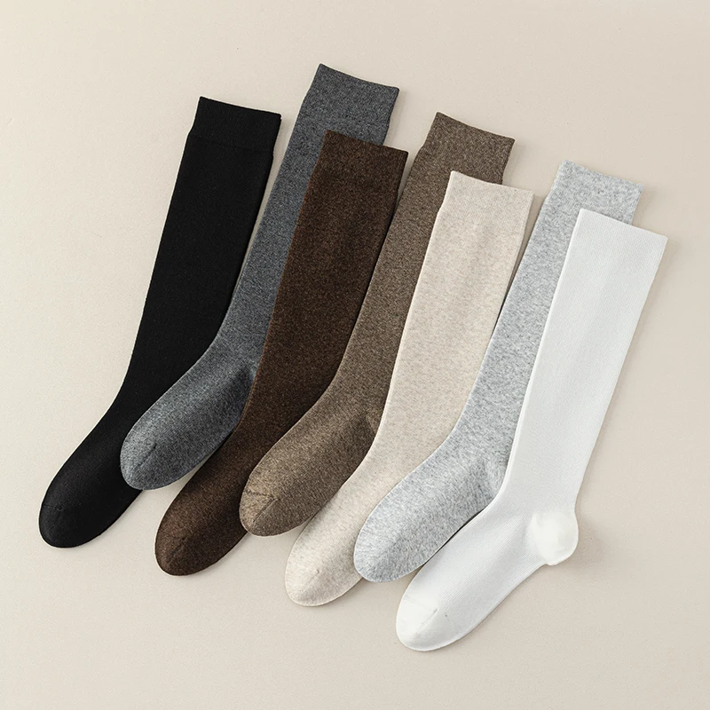 Frauen Strümpfe Neue Japanische Mode Plain Socken Für Frau Lange Einfache Adrette Atmungsaktive Baumwolle Knie Hohe Socken Mädchen Weiche