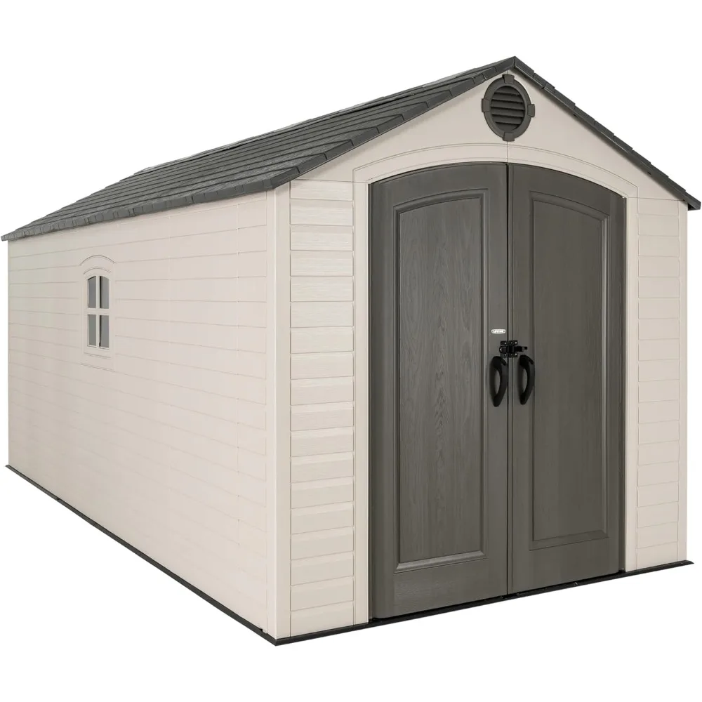 

Outdoor Storage Shed, 8x15 Ft, Desert Sand, Resin Backyard Tool Shed with Lockable Doors and Weather-Resistant Panels