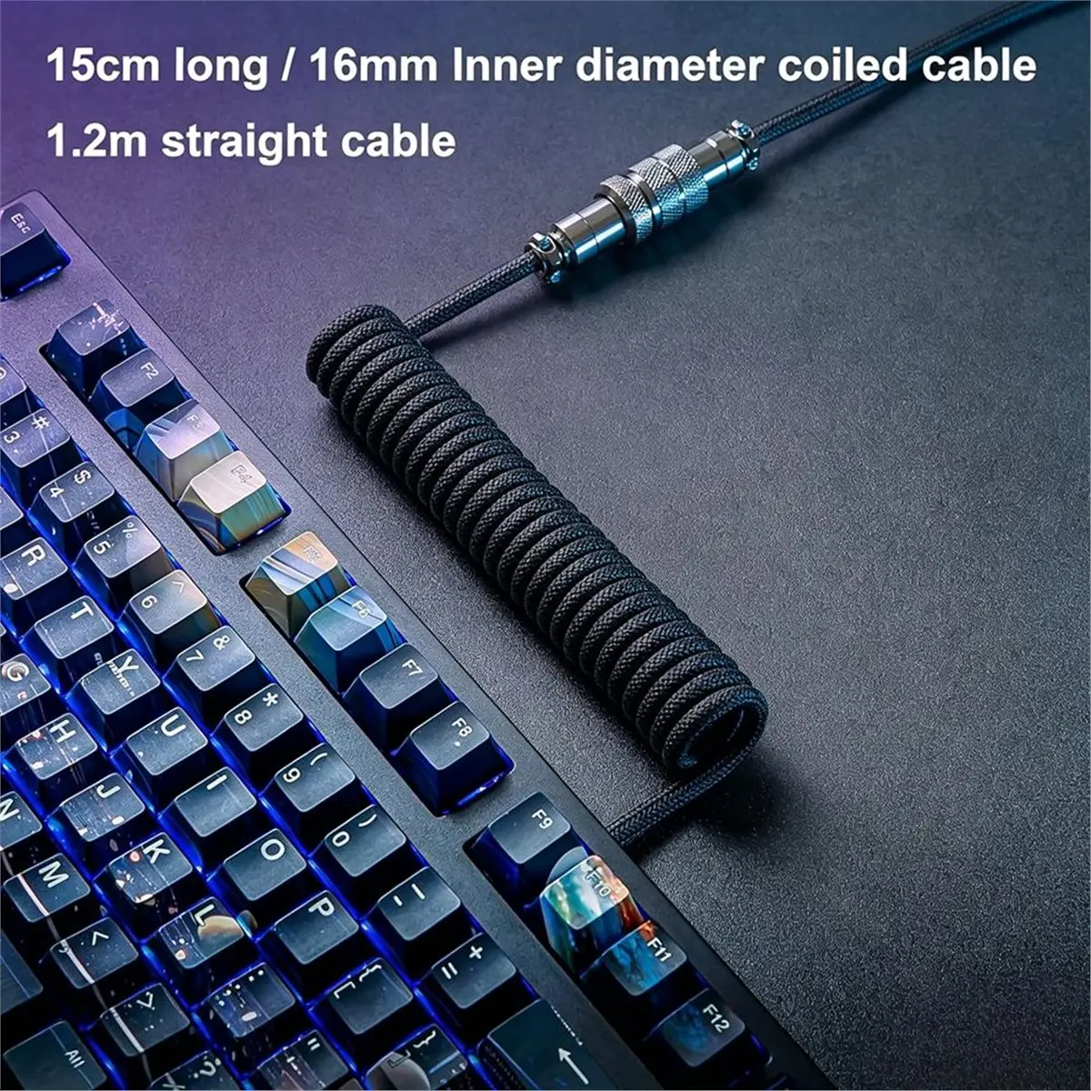 Premium Coiled USB C Cable for Gaming Keyboard, Double-Sleeved Mechanical Keyboard Cable with Detachable Metal