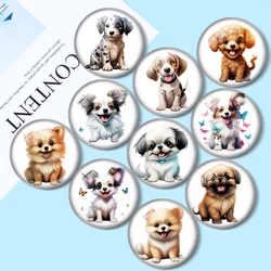 Watercolor Puppies  12mm/16mm/18mm/20mm/25mm Round photo glass cabochon demo flat back Making findings keychain