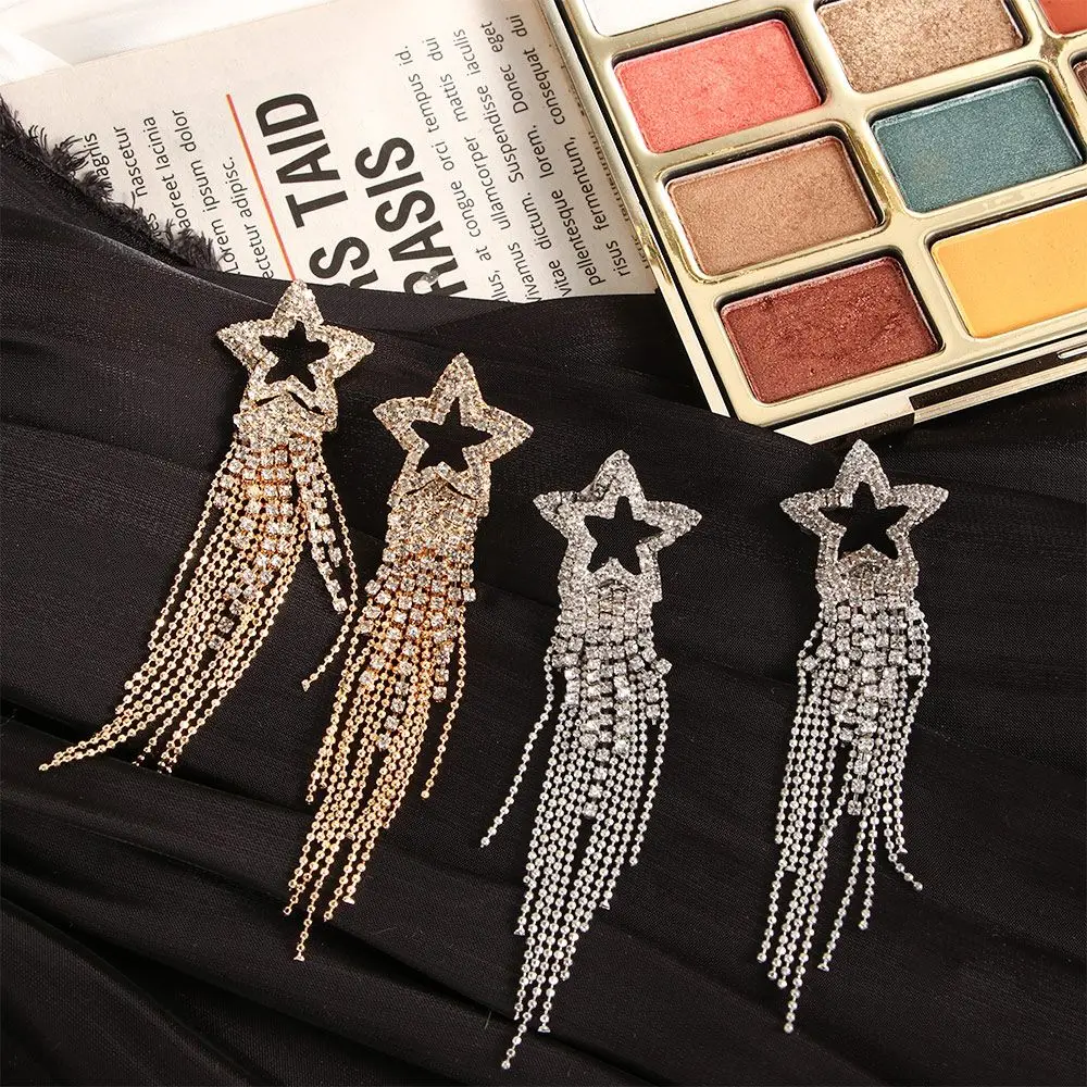 

Long Fringe Fashion Tassel Gift For Women Gold Silver Color Crystal Star Jewelry Drop Earrings Dangle Earring Stud Earrings