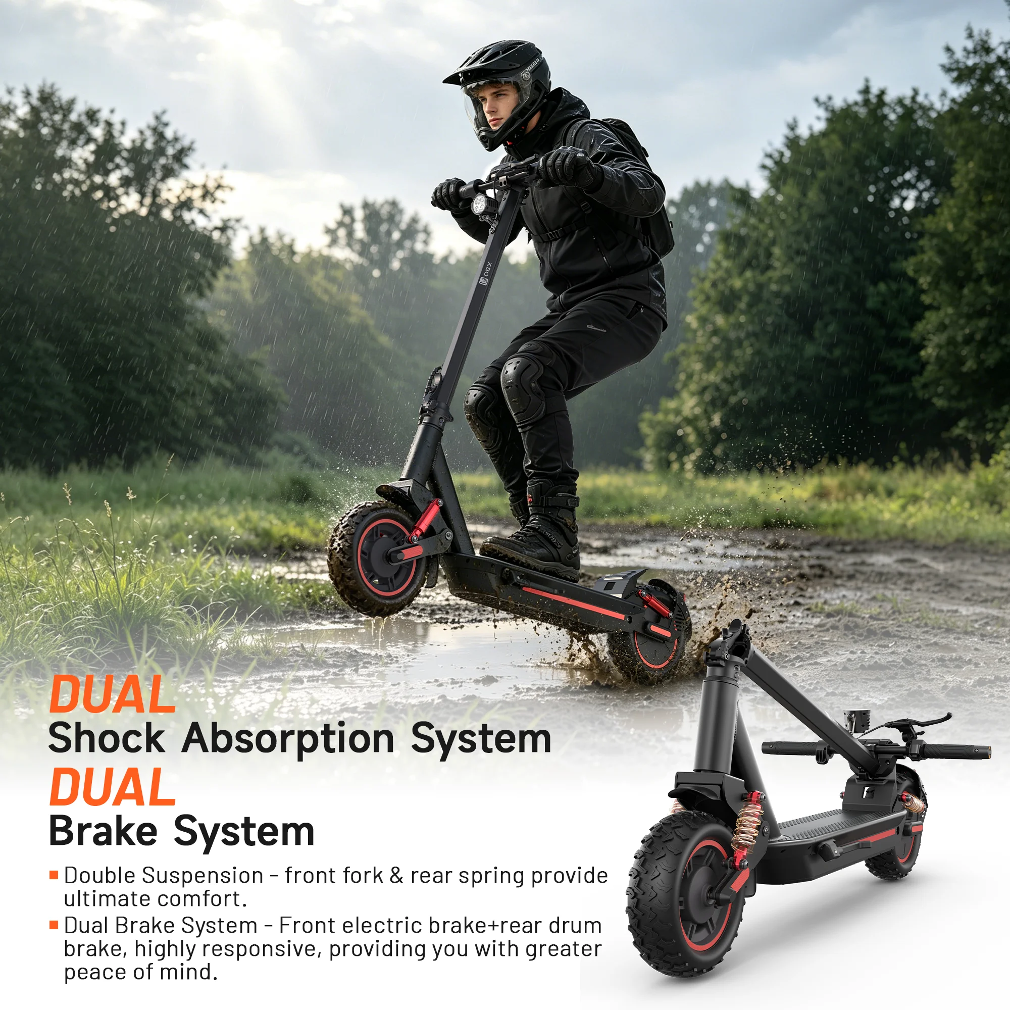 OBX Electric Scooter with 1200W Motor 48V 15AH Battery up to 31MPH Max Speed 30 Miles Max Range Dual Suspension Folding E-Scooter 10''