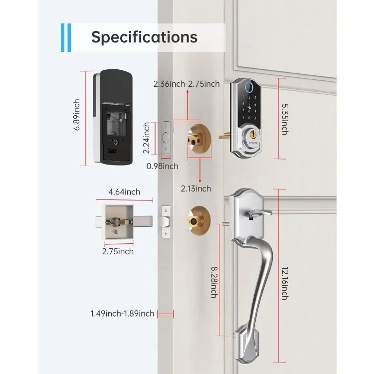 Smart Front Door Lock Set: Keyless Entry Door Lock with Handle, Smart Front Door Handle Set, Fingerprint Smart Deadbolt