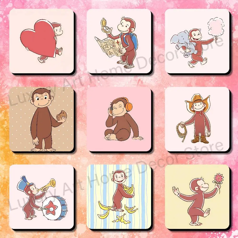 Monkey C-Curious Cute G-George Magnetic Refrigerator Sticker Smooth Clear Ink Print Metal Door Dorm Apartment Decor 75x75mm