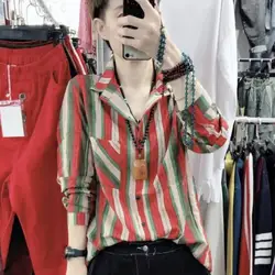 European Station 2023 Spring New Striped Shirt Women's Loose and Slim Versatile Long Sleeve Shirt Bottom Small Shirt Trendy