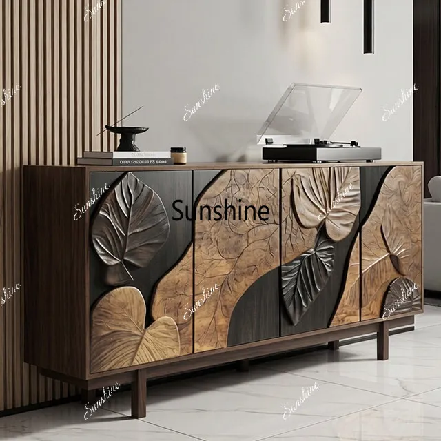 French vintage entryway cabinet faces the door shoe cabinet, solid wood relief sideboard