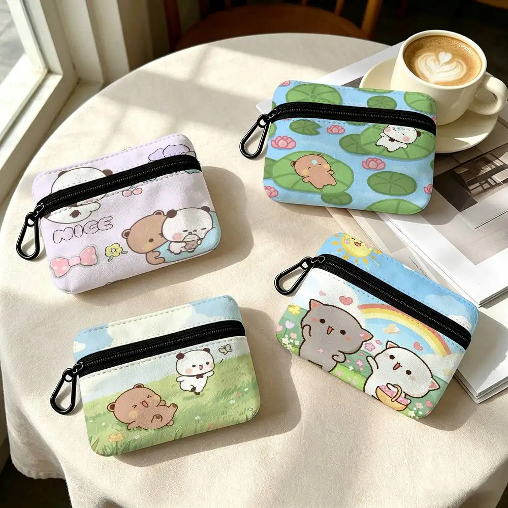 Cartoon Bubu and Dudu  Portable Oxford Fabric Mini Wallet Carabiner Design Small Coin Bag For Cards Keys Earphones