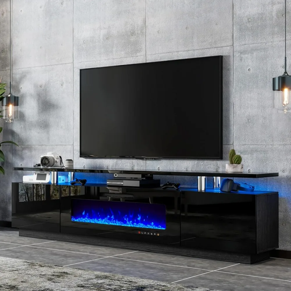 

80" Fireplace TV Stand,40" Electric Fireplace, Open Storage Entertainment Center for TVs Up to 90" with LED Lights Tv Stand