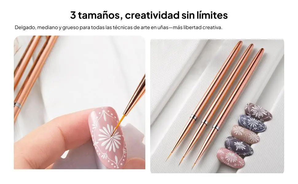 3 stuks voeringborstels, 7 mm/9 mm/11 mm gelverf langwerpige lijnen metalen handvat details mengen nagel schilderij tekenpennen