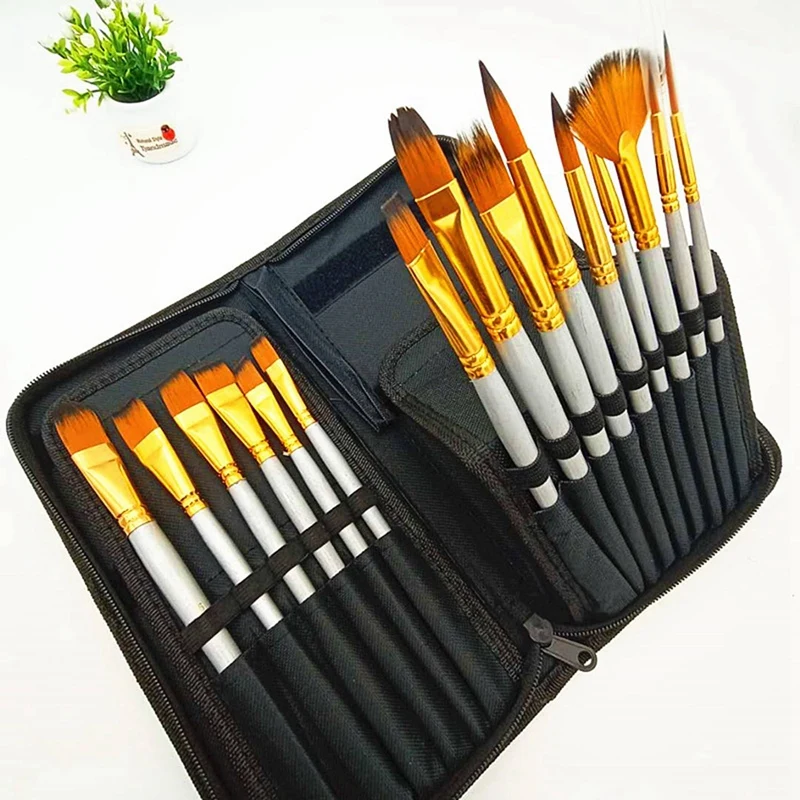 15 szt. Pędzel olejny płócienna torba artystyczny obraz nylonowe włosy gwaszu akrylowy pędzel olejny zestaw pędzli zestaw ręcznie malowany obrazek