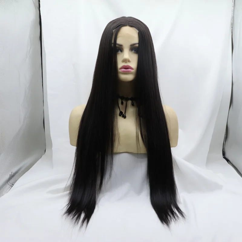 

Elegant lace-parted long straight hair for women, matte high-temperature synthetic wigs
