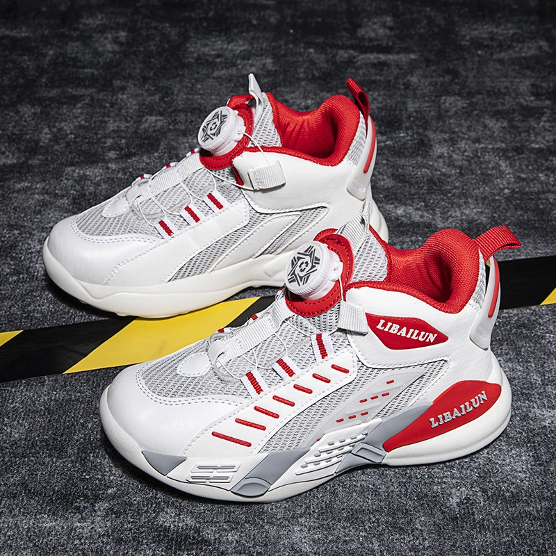 

Новые детские баскетбольные кроссовки с поворотной кнопкой, модные кроссовки для мальчиков, школьная спортивная обувь для девочек, детские повседневные кроссовки, уличная обувь