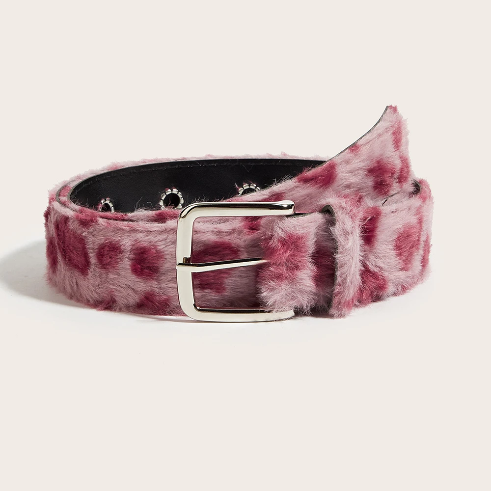 Versatile Jeans Belt Y2k-Inspired Plush Leopard Print Belt Female Pu Pin Buckle Belt  Girls Girdle Accessory For Formal
