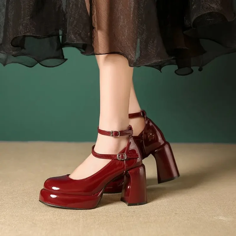 2025 Mary Jane Pumps For Women Girls Fashion Brand New Chunky Heel Wedding Dress Shoes Spring New Pumps Classic Double Buckle