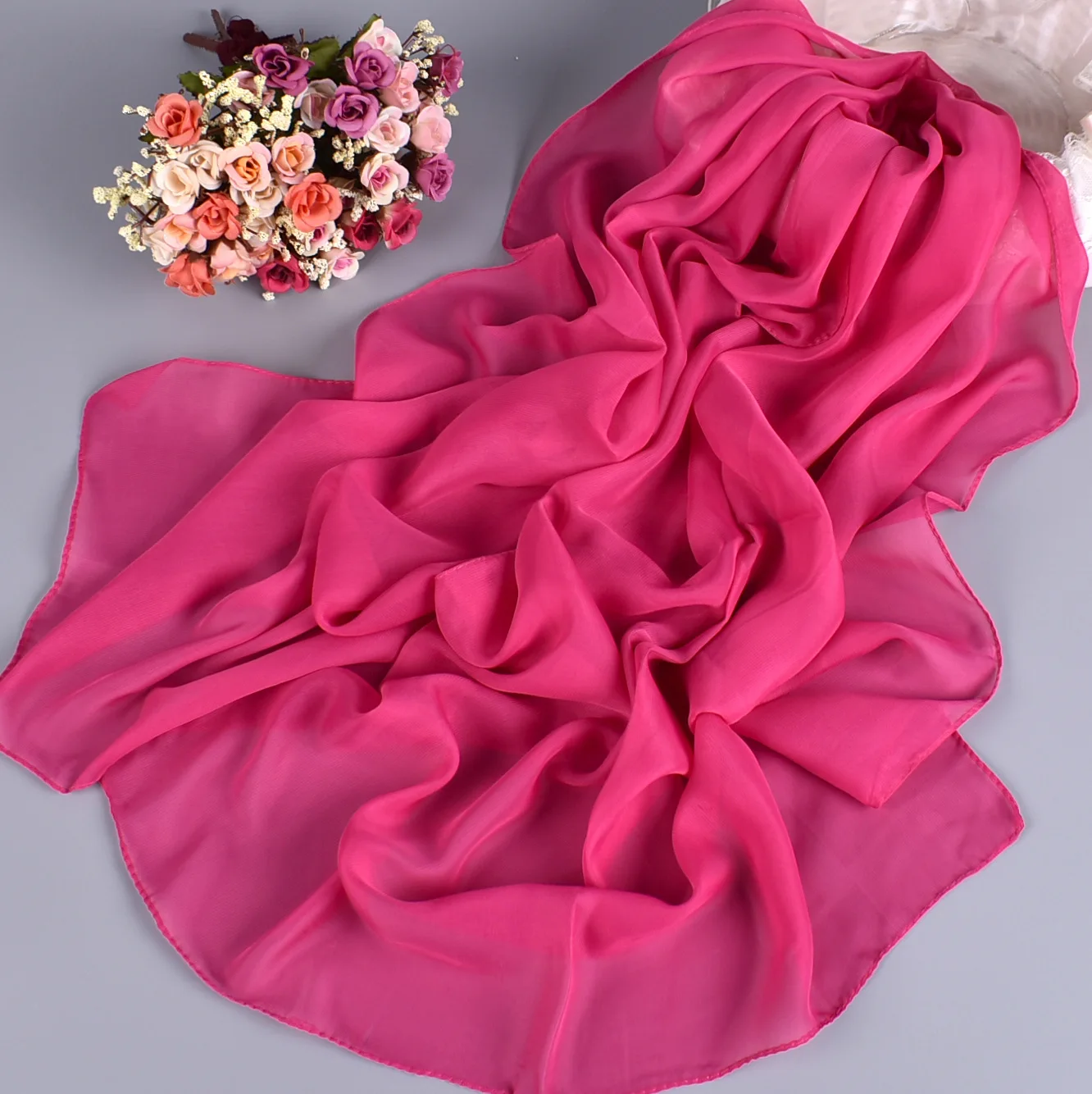 New Fashion Temperament Pure Monochrome Women\'s Long Chiffon Scarves Wholesale Yiwu Plain Pure Color Small Scarves