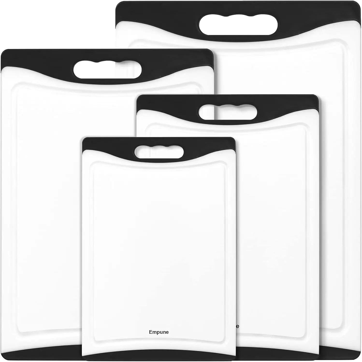 Extra Large Plastic Cutting Boards Set of 4 for Kitchen with Juice Grooves and Easy-Grip Handles, Dishwasher Safe, Black