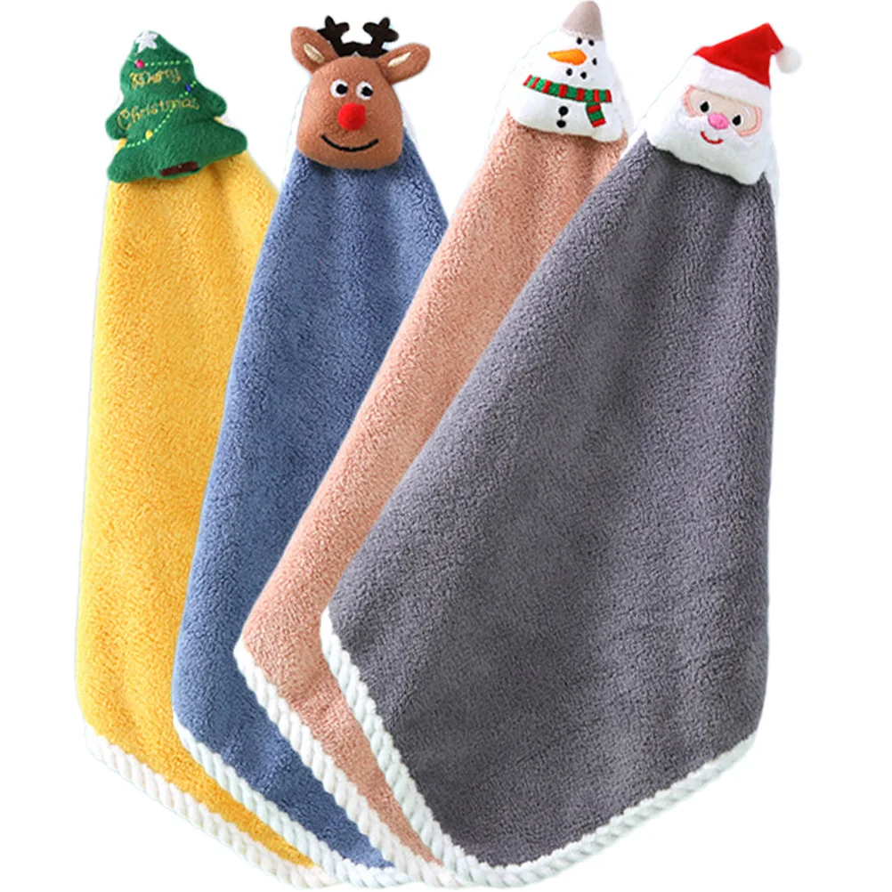 4 قطعة عيد الميلاد منشفة اليد المرجان الصوف سريعة الجافة ماصة مناشف المطبخ للعائلة معلقة مسح قماش الأطباق المنزل