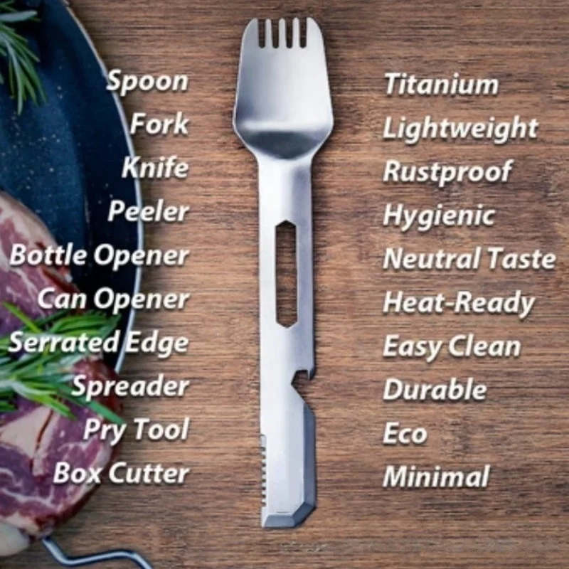 Ensemble de couverts en titane, fourchette, cuillère, couteau, vaisselle de pique-nique en plein air, fournitures de camping, vaisselle portable ultralégère, outils de cuisine