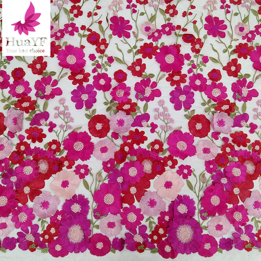 

2024 Luxury 3D Flower Lace Fabric High Quality French Embroidery Tulle Mesh Lace African Fabric For Wedding Party Dress Sewing