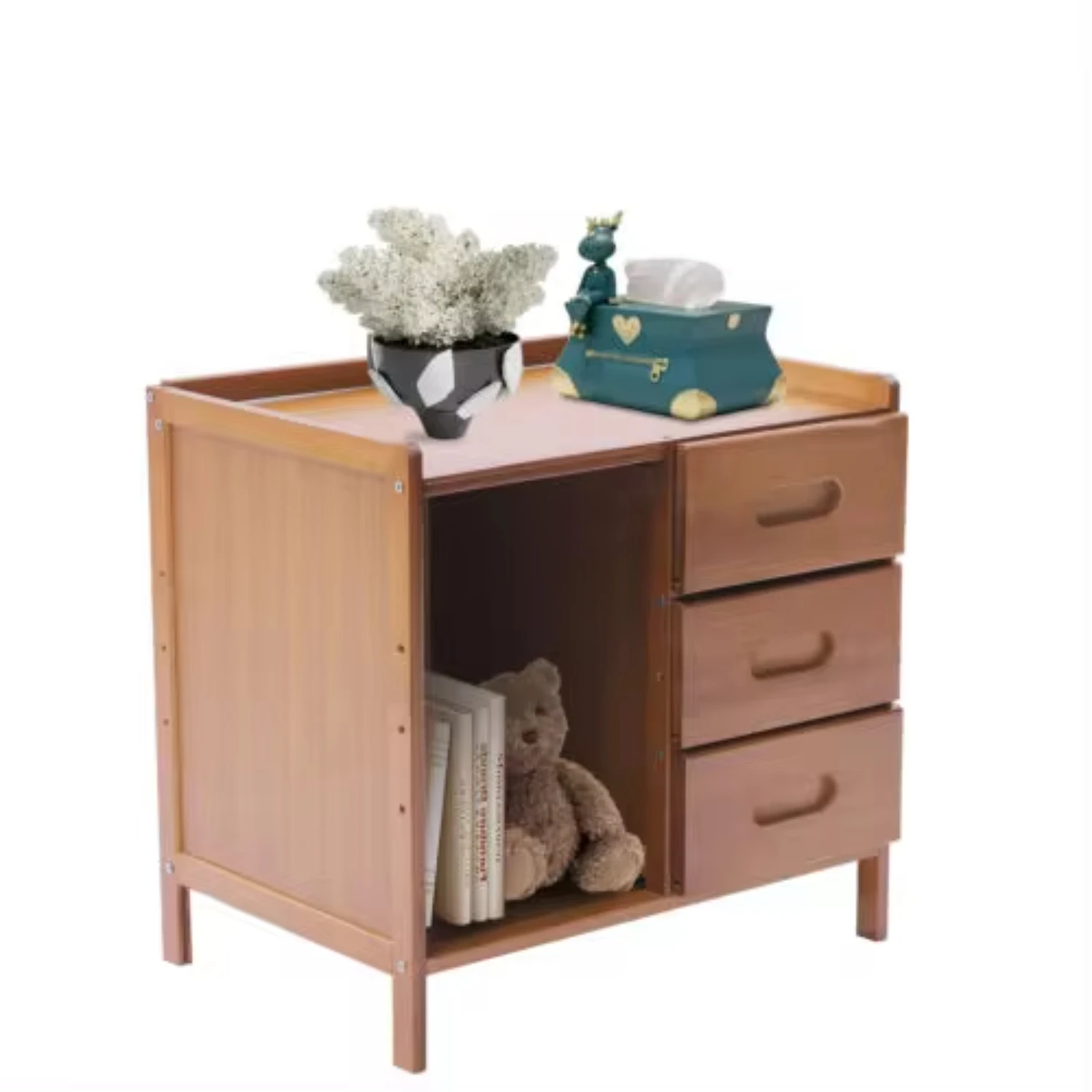 Bamboo Bedside End Table Brown Nightstand with Drawers and Open Shelf Sofa Side Stand Cupboard  Living Room Bedroom Or Office