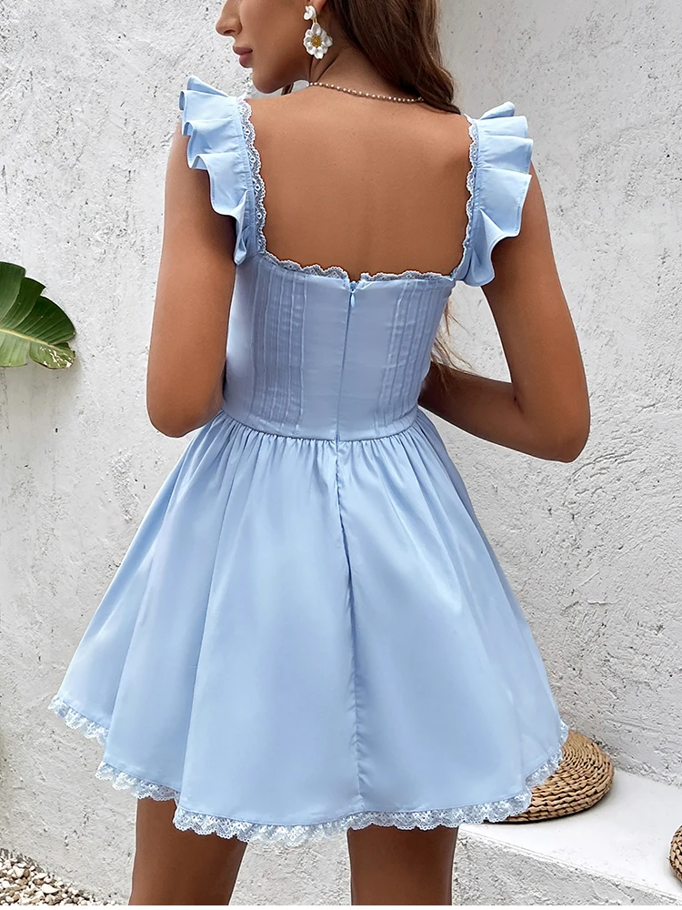 NewAsia Mini abito sexy con scollo quadrato Y2K elegante volant senza maniche abiti slim a trapezio casual 2025 per abiti estivi da donna