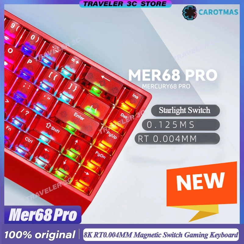 

Carotmas Mer68 Pro 8K Magnetic Switch Gaming Keyboard RT0.004MM 0.125ms 256KHZ Scanning Rate Wired FR4 Hot Swap RGB Light PC