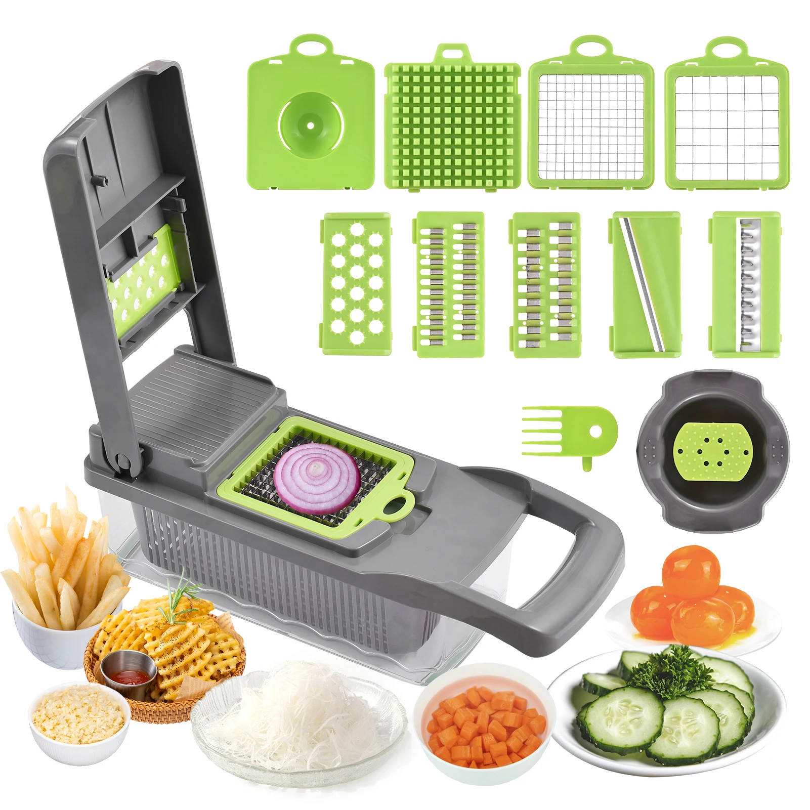 8in1 Vegetable Chopper Cutter Multifunctional Food Veggie Onion Chopper Kitchen Composite Tool Slicer Dicer Garlic Grinding