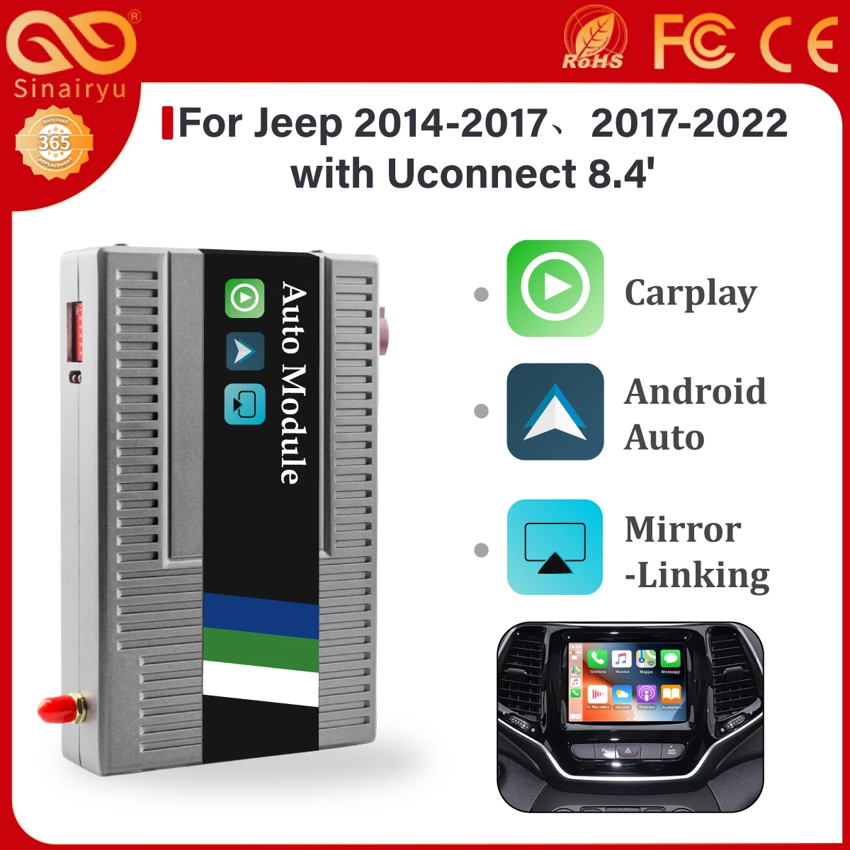 Sinairyu Apple Carplay Android Auto cámara de posventa módulo inalámbrico para Jeep Grand Cherokee XJ KL Wrangler Compass Commander