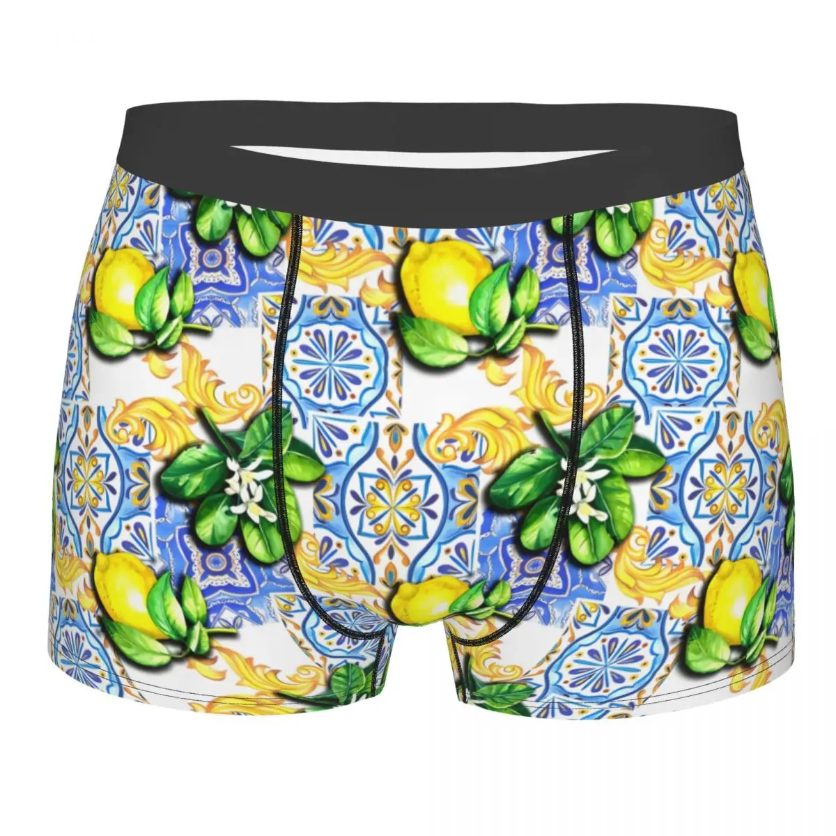 Custom Blue Tiles Lemons Summer Fruit Underwear Men Breathable Boxer Briefs Shorts Panties Soft Sexy Underpants For Homme