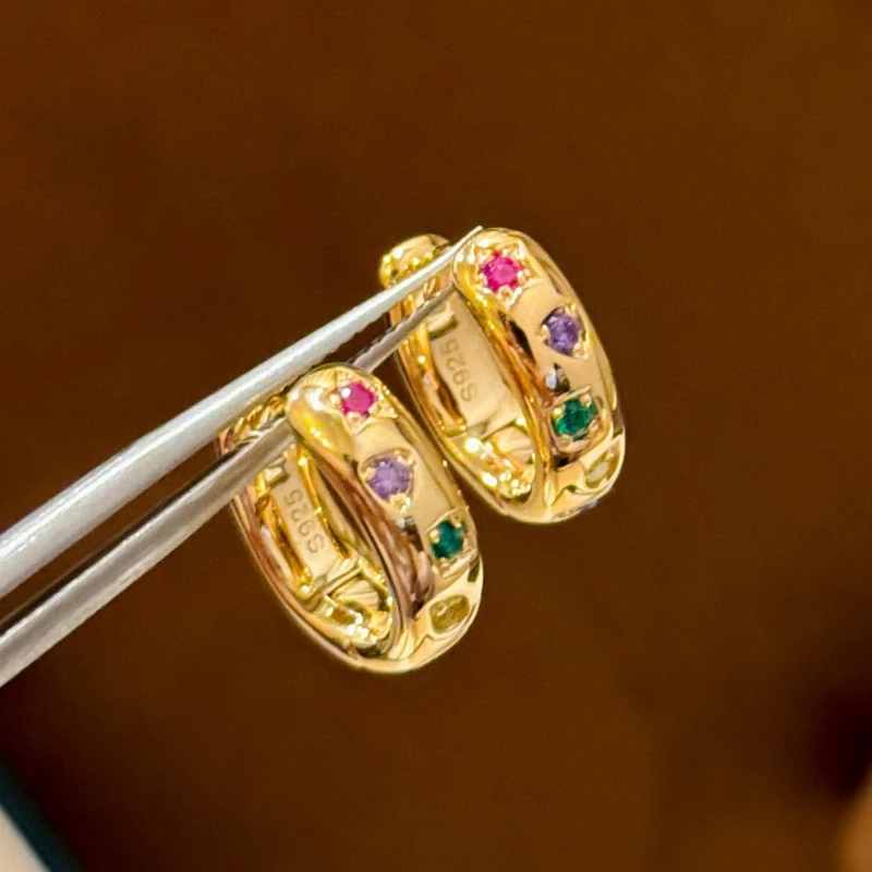 

Europe American Fashion 925 Silver Rose Gold Colored Gemstone Earrings Woman Top Quality Jewelry