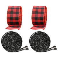 4Pcs Christmas Plaid Ribbon Black White Red Checkered Rustic Ribbon Holiday Wreath Decorations Present Wrapping DIY Crafts