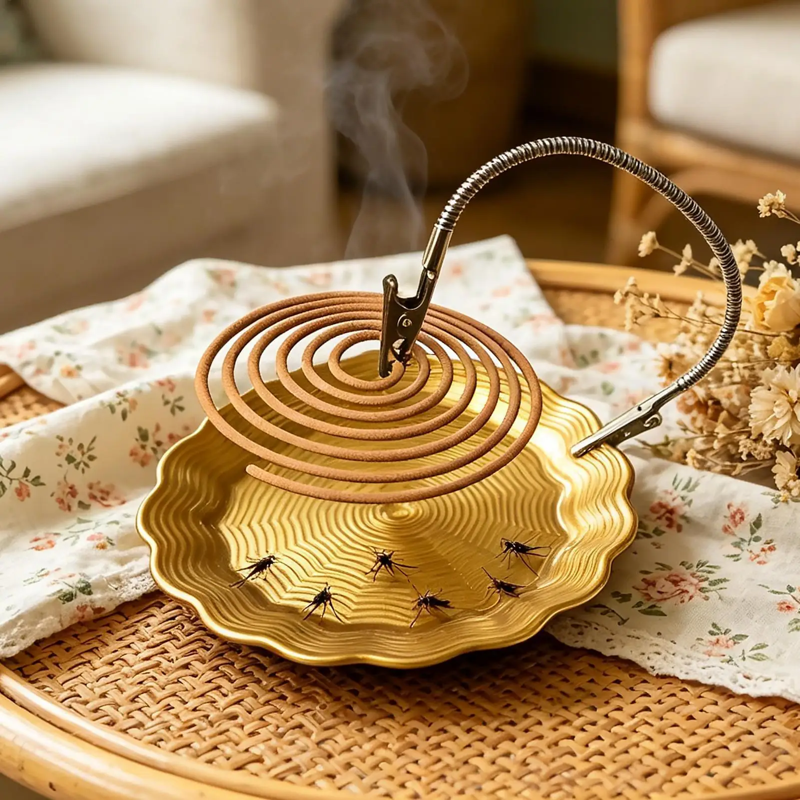 Incense Holder Shelf Incense Clamp Stand with Tray Metal Coil Tray Holder for Indoor Camping Balcony Living Room Bedroom Patio