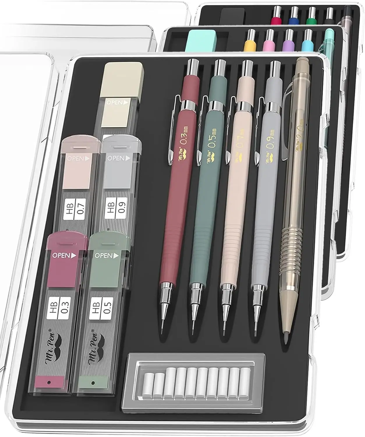 

Vintage Mechanical Pencil Set, 5 Sizes 0.3-2.0mm, HB Lead & Eraser Refills, Precision Drawing Pencils for Sketching, Writing & Artwork
