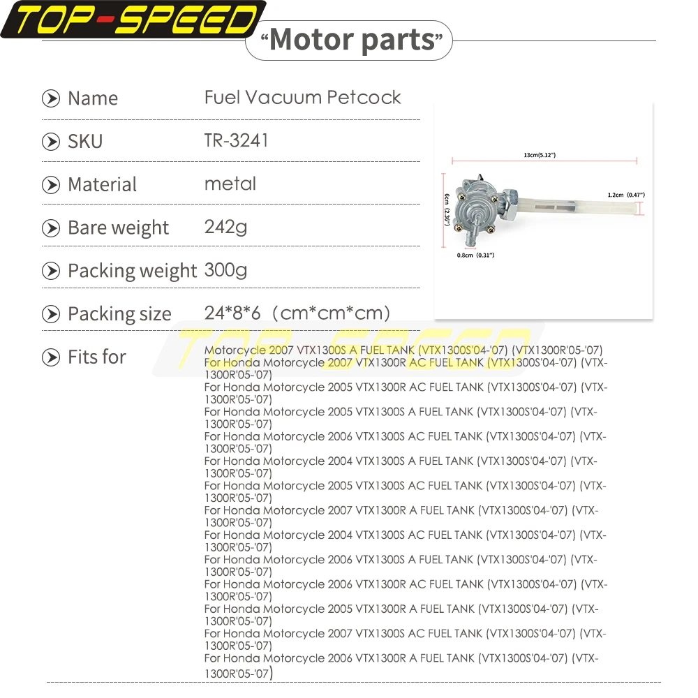 Motorcycle Accessories Fuel Vacuum Petcock Gas Tank Valve 16950-MEM-674 For Honda VTX1300 VTX1300C VTX1300R VTX1300S 2004-2009