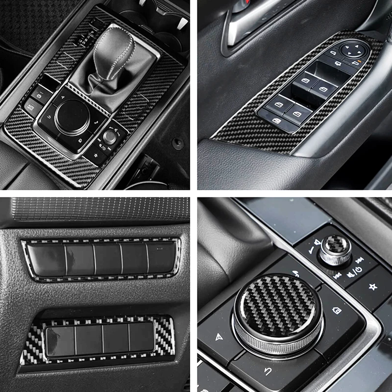 LHD! For Mazda CX-50 CX50 2023-2026 Carbon Fiber Interior Gear Shift Box Headlight Power Window Lift Switches Cover Trim Kit