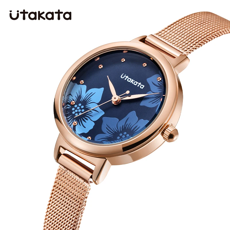 Utakata New Brand Women Wristwatches Stainless Steel Woman\'s Quartz Wristwatches Rose Golden Young Girl\'s Clock Free Shipping