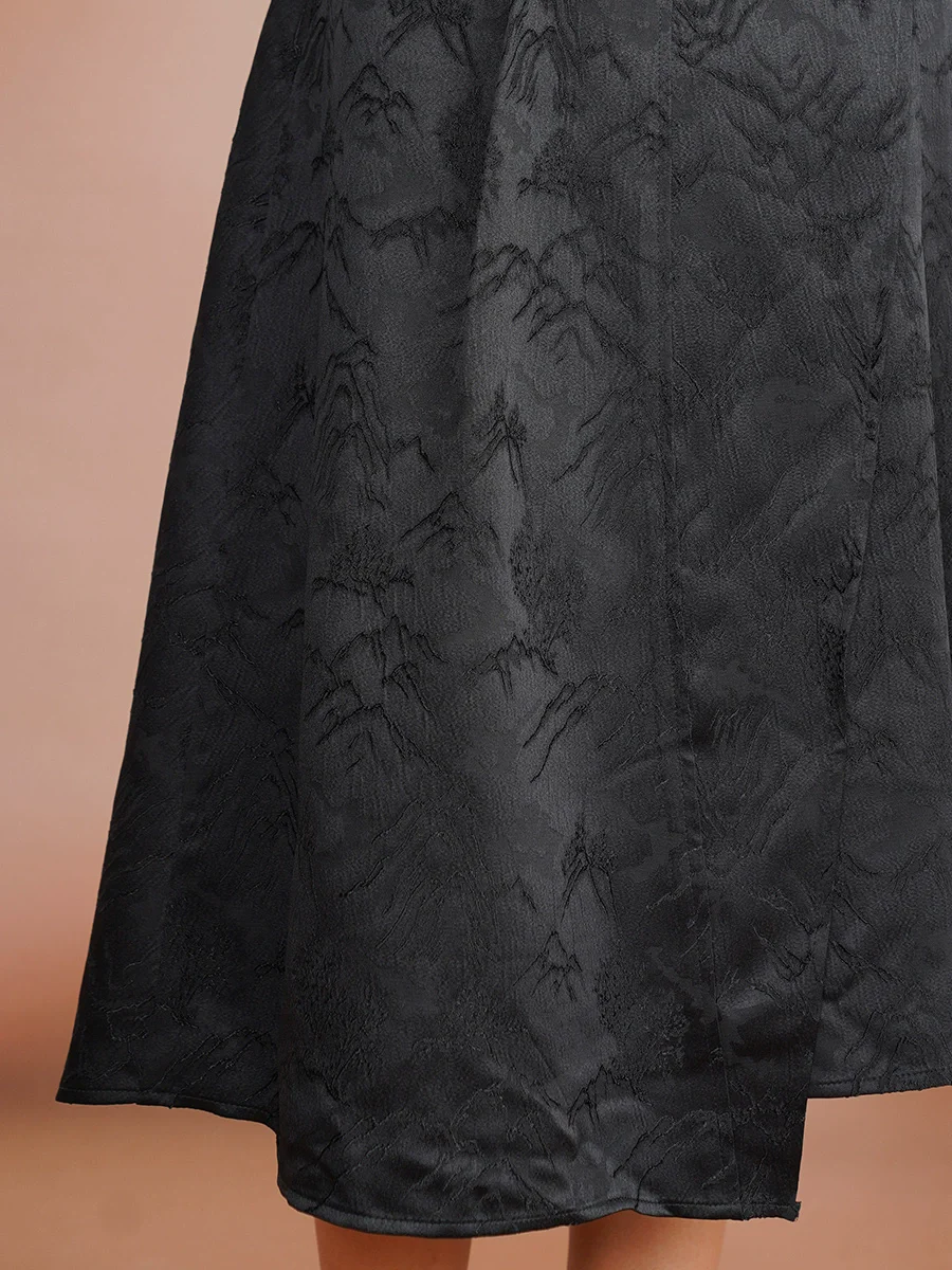 Spring Autumn Original Design Women Black Asymmetrical Jacquard Skirt
