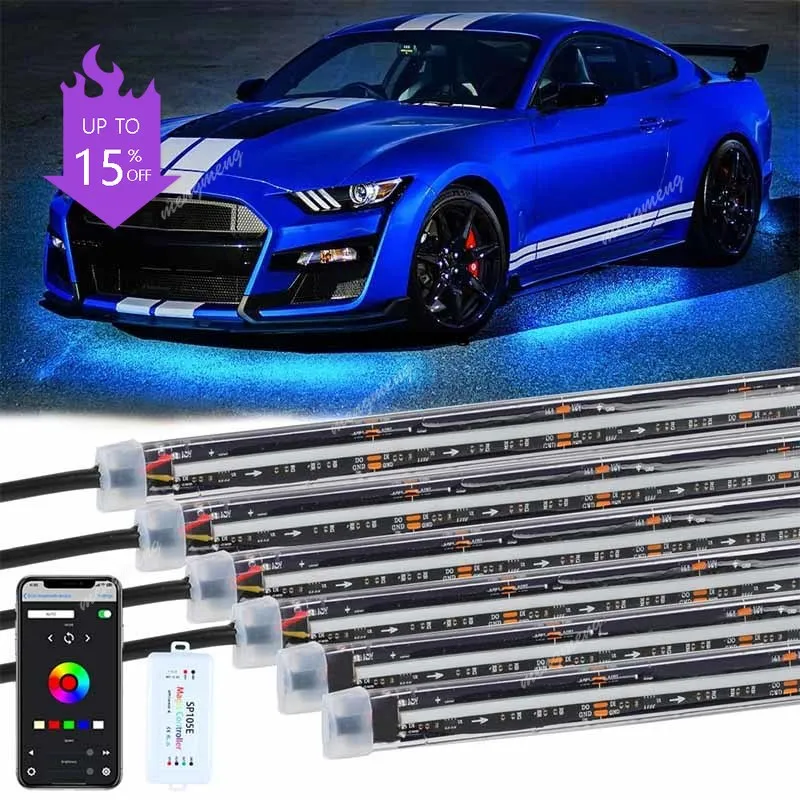 A61 COB Underglow IP68 Waterproof Dream Color RGBIC LED Car Under Glow APP Control 6 Pcs Chasing Underbody Light Kit for Cars
