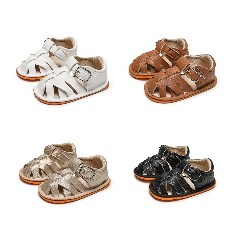 Baby Shoes Anti Slip Wear-resistant Summer Sandals Solid Color Cross Design Breathable Soft Rubber Sole Toddler Shoes Newborn