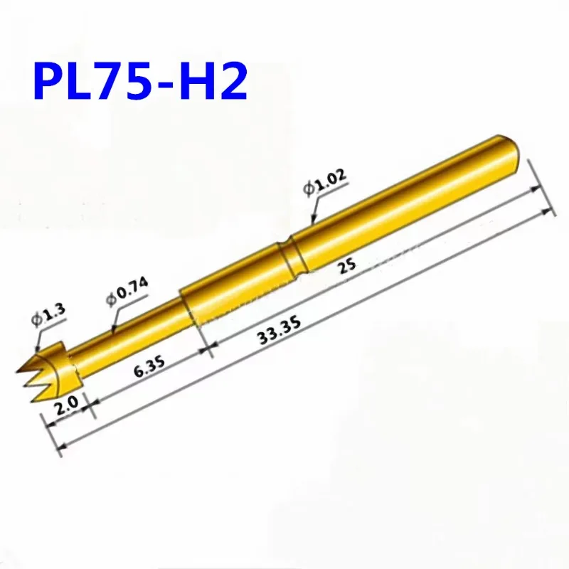 100PCS/Pack Spring Test Pin PL75-H2 Nine-jaw Plum Head Outer Diameter 1.02mm Length 33.35mm for Circuit Board Inspection