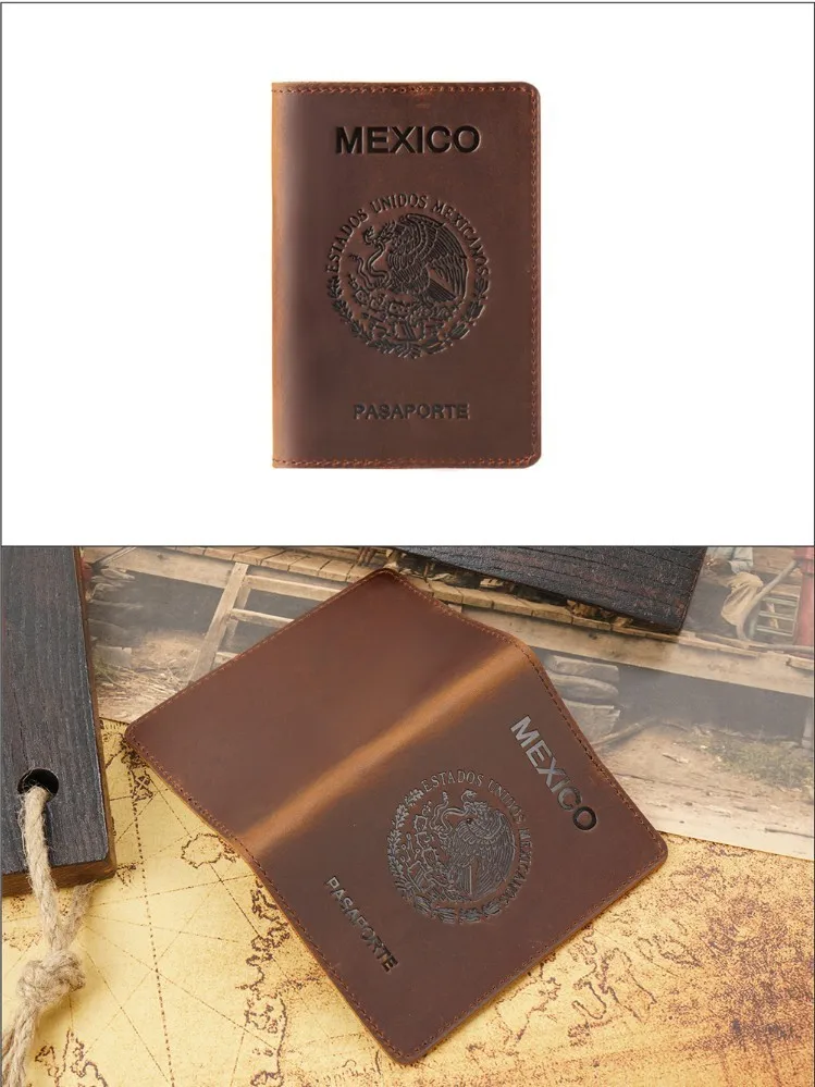 Genuine Leather Passport Cover For Mexican Credit Card Holder Vintage Men Women Passport Case Travel Wallet