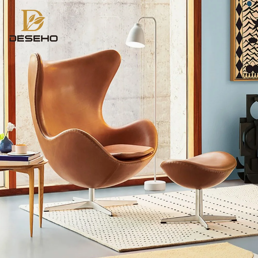 Nordic Style Modern Swivel  Chair Genuine Leather Chair Leisure-for Bedroom Hotel Hall Nordic Style Living Room