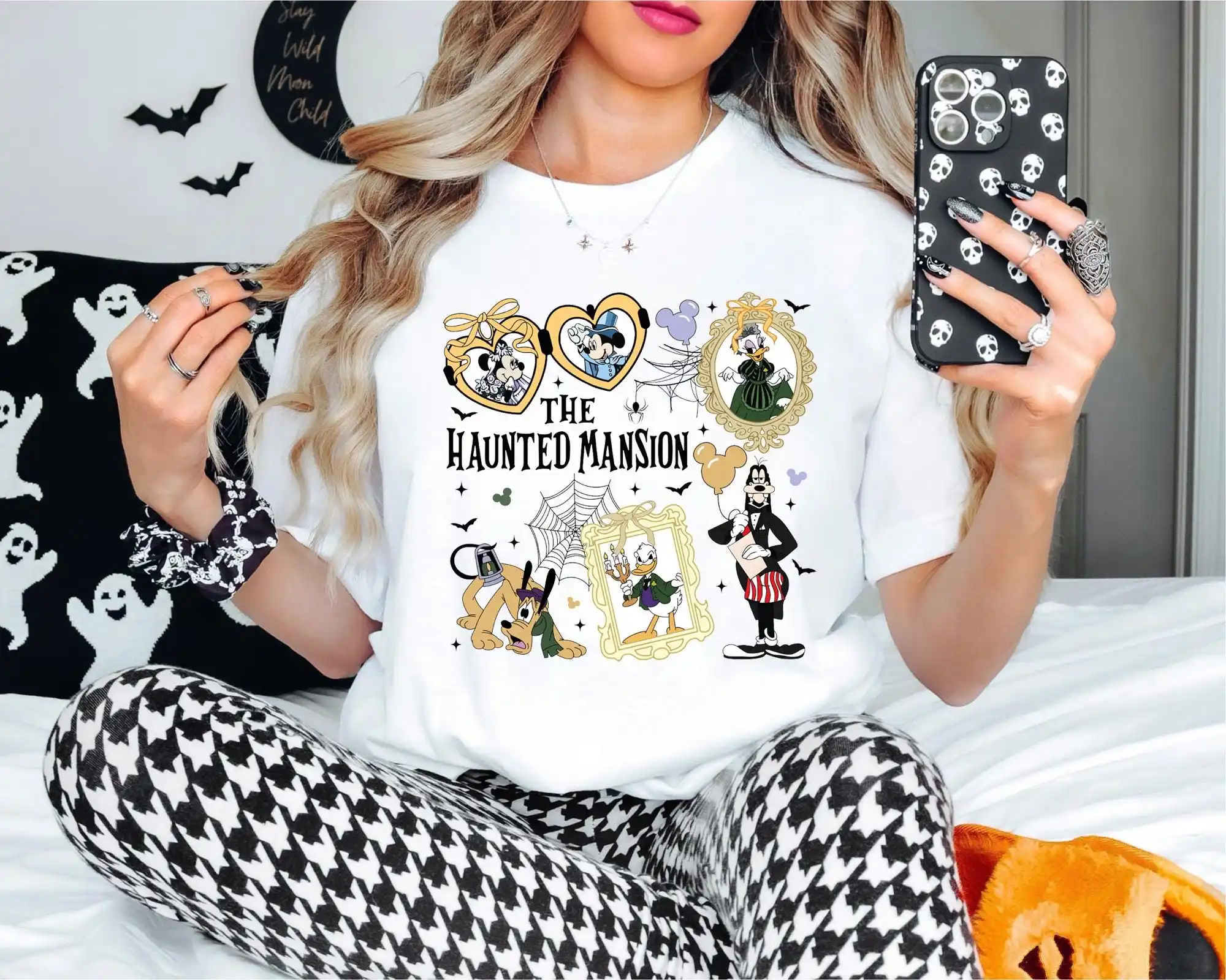 

2025 г., модная новая футболка с Микки и друзьями «Будинок с привидениями», футболка «Сезон ужасов», футболка с Микки и Минни, большие размеры