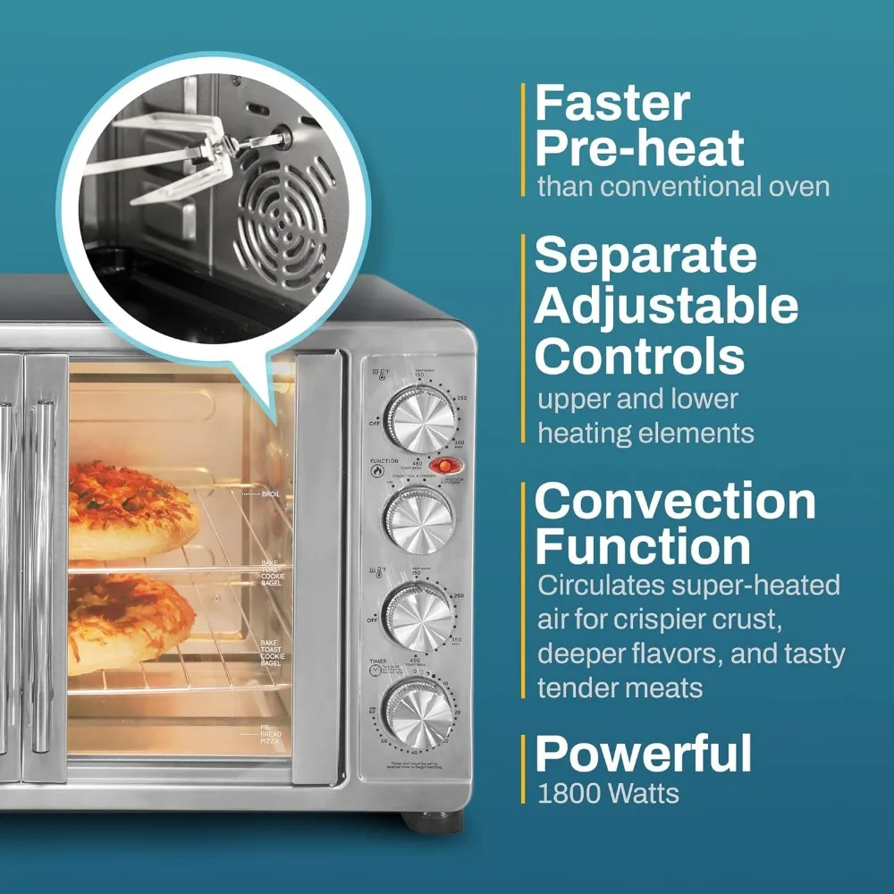 Franse Deur 47,5 Qt, 18-Slice Convectie Oven 4-Controle Knoppen, Bak Broil Toast Rotisserie Houden Warm, Inclusief